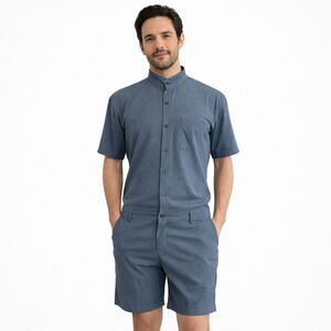 ROMPERJACK Button Up Short Sleeve Romper Men Gray XL